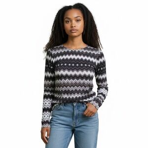 LaPiel by AMB Designs Monochrome Zigzag Long Sleeve Top